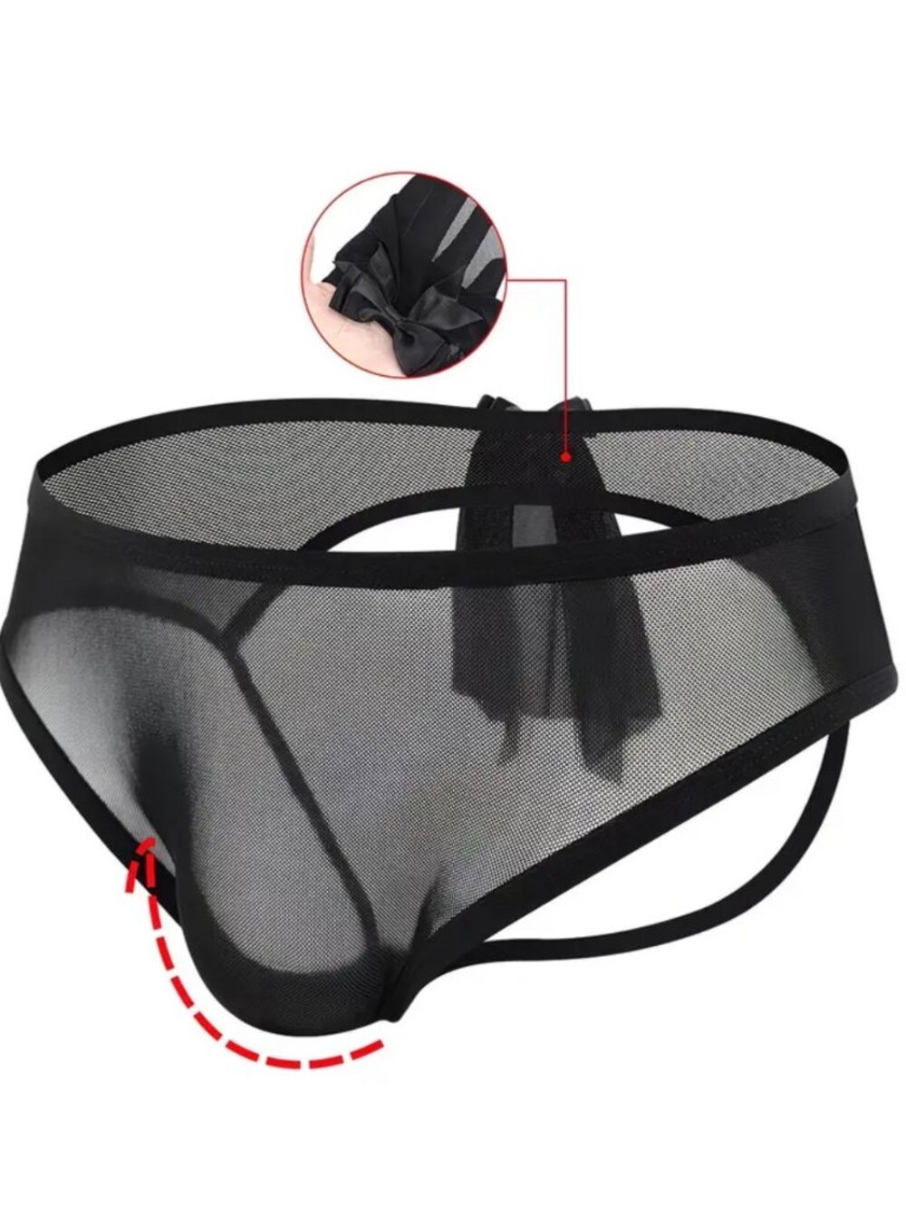 Mens Sheer Black Panties with Open Rear and Bow*Femboy*Sissy*Cosplay*XL*NIP